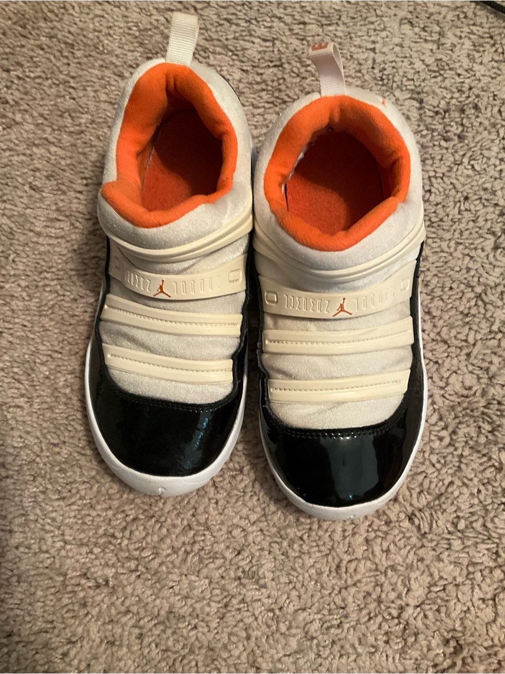 Jordan Kids Slip-On Sneakers in White, Black & Orange